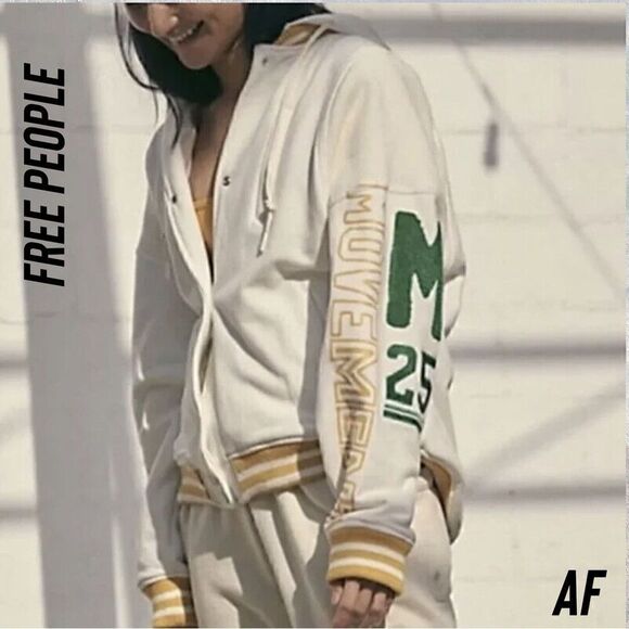 FREE PEOPLE MOVEMENT GRAPHIC POST UP SPORTS HOODIE JACKET NEW SMALL NEW WHITE - Picture 3 of 7